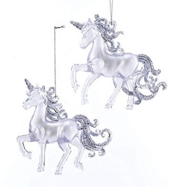 Mystical Clear Glitter Unicorn 4 Inch Acrylic Decorative Hanging Ornament Set of 2
