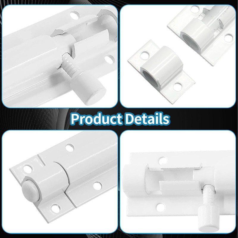 Biaungdo 4 Inch Slide Bolt Latch Lock, 2 Pack White