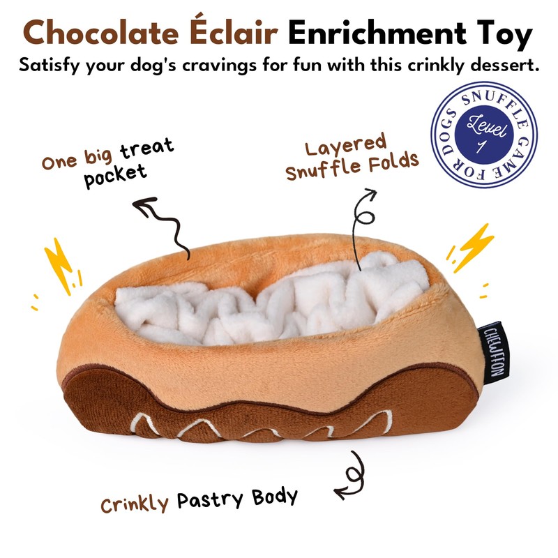 CHEWFFON Chocolate Éclair Dog Snuffle Toy, Layered Treat Enrichment