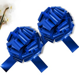 BOXHOME Large Bow 12” Wide, Pack of 2, Blue Gift Wrap Ribbon Pull Bows for Car, Bikes, Appliances, Party, Birthday, Wedding, Garlands, Fundraise