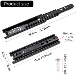 KtbeYTi Pack of 2 Drawer Runners, 45 x 150 mm, Drawer Runners, Ball Bearing, Full Extension, 285 mm, Load Capacity 45 kg for Wardrobe, Table Drawer, Black