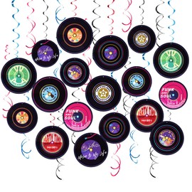 GCGYPWIN 70's 1950's Records Decorations Rock and Roll Music Party Decorations Records for Disco Birthday Music Theme Party Record Wall Decor Sign with Hanging Swirls Ceiling Decor