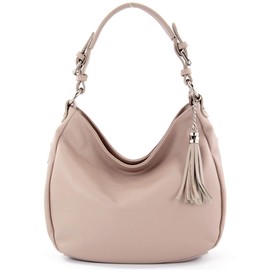 modamoda de T200 Women's Leather Shoulder Bag Handbag, Handmade in Italy, Pink beige