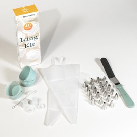 NutriMill Icing Kit - 40 Piece Set - Includes Reusable Piping Bags and Couplings, Silicone Cupcake Liners, Professional Seamless Icing Tips, and Offset Spatula