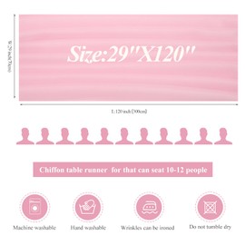 Bouiexye Chiffon Table Runner 30x120 Inches Sheer Romantic Wedding Runner for Boho Rustic Bridal Showe Baby Shower Birthday Party Decorations (Pink)