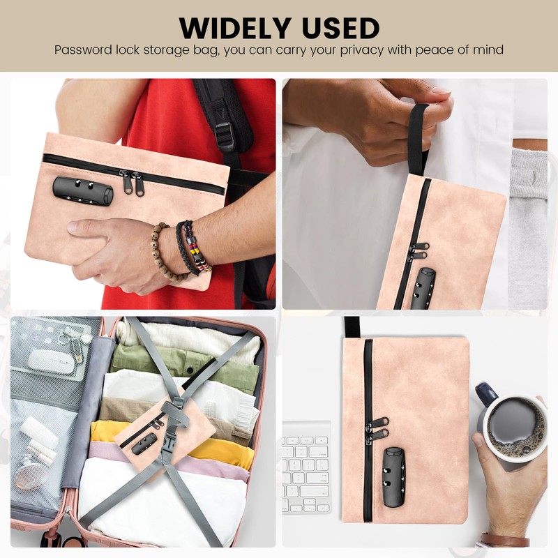 Locked Money Bag with Zipper PU Leather Cash Lock Waterproof