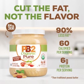 PB2 Pure Organic Powdered Peanut Butter | Pure, USDA Organic Certified, Non-GMO Peanuts with No Salt, No Sugar | Vegan, Keto Friendly | 24oz Resealable Jar