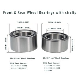 Front & Rear Wheel Bearings with circlip Compatible with Polaris 2010-2014 Ranger RZR 800/RZR S 800,2013-2016 Ranger 900 XP/Ranger 900 Crew Replaces 3514699 3514635 3585502 3514627 3514924 3514822
