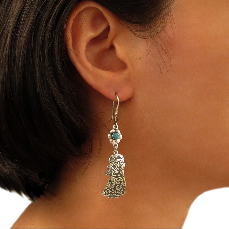 Mexican Frida 925 Sterling Silver Drop Earrings