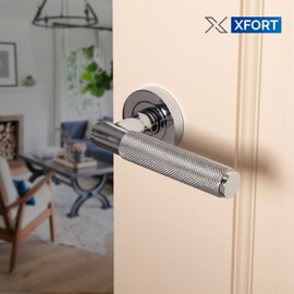 XFORT Titan Lever on Rose Door Handles, Knurled Lever Latch Door Handle, Internal Door Handle Sets for Interior Wooden Doors, Interior Door Handles for Home & Office – Polished Chrome