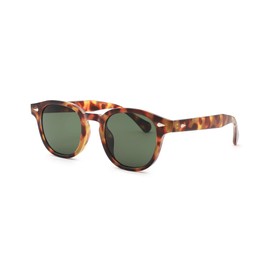 Pro Acme Vintage Retro Round Sunglasses for Women Men Trendy Tinted Colored UV400 Sun Glasses 55MM（leopard/green lens）