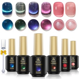 Biutee Gel Nails, Nail Colors, Glitter, 6 Colors x 0.3 fl oz (8 ml), UV/LED Compatible, Magnetic Nails, Sparkling, Gel Nails, Color Gel, Fine Particular Glitter, Diamond Gel, Sparkling, Cat Eye Gel, Magnetic Included, Brilliant