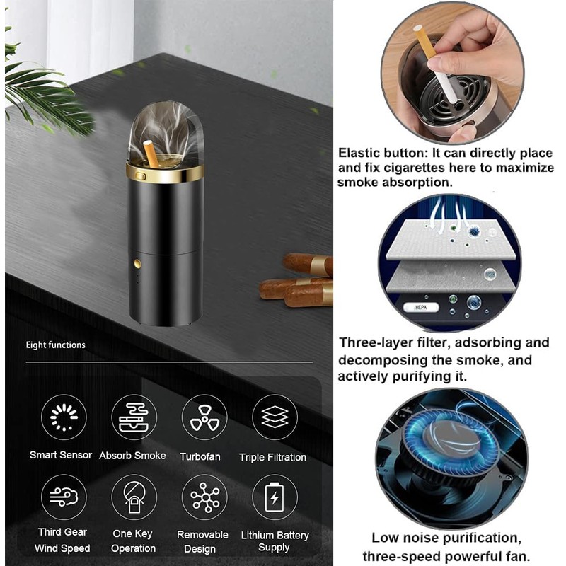 2 in 1 Handheld Multifunctional Smokeless Ashtray USB Rechargeable Ash