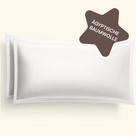 Amqua Mako Satin Cushion Cover Set of 2 Pillowcases 40 x 80 cm, 100% Egyptian Cotton (Certified), White