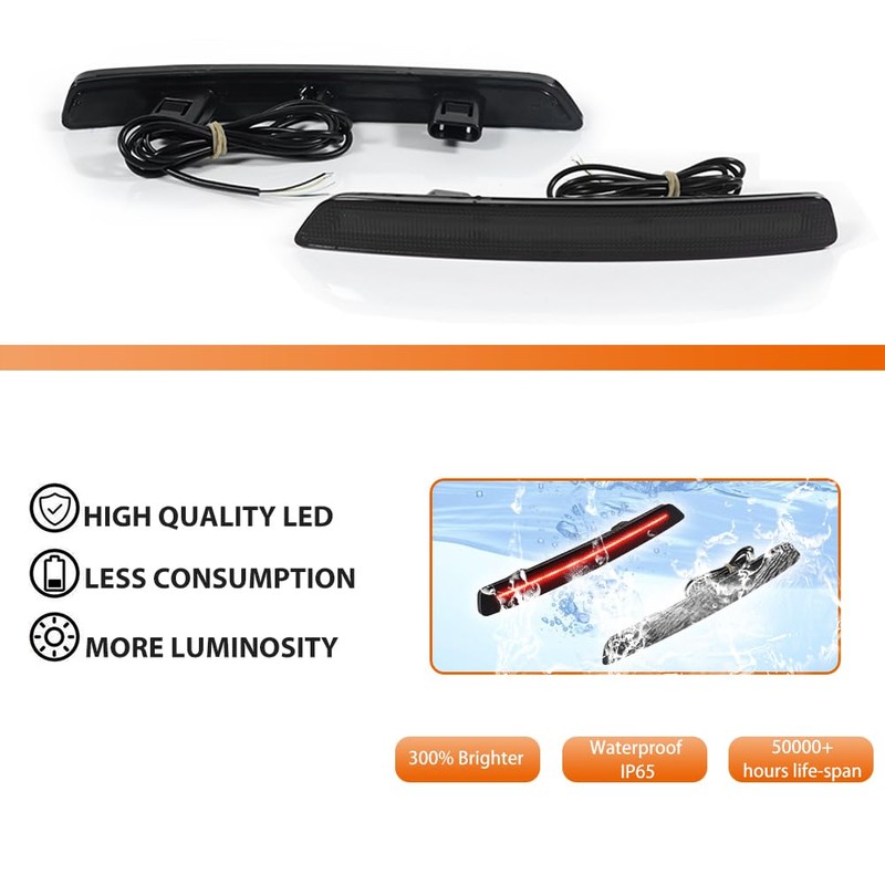 ADIIL 2PCS Smoked Lens Red LED Rear Bumper Bar Reflector