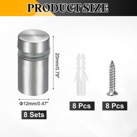 sourcing map 8Pcs Sign Standoff Screws, 15/32" x 25/32" Stainless Steel Wall Standoff Mount Hardware Advertising Glass Nail for Glass Acrylic Panel Picture Frame, Silver Tone