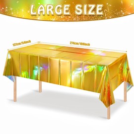 CZSYZCZS 54" x 108" Sequin Holographic Foil Tablecloths Plastic Tablecloths Shiny Laser Table Covers (Gold)