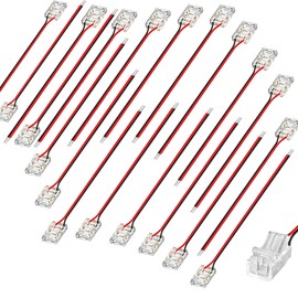 Clearhill 10mm 2Pin 20Pcs COB LED Strip Connectors,Solderless Strip to Wire Connectors + 10cm Cable-Gapless Connection for 10mm Single Color COB LED Strips