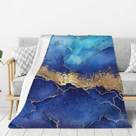 Jbofyee Blue Gold Marble Throw Blankets All Season Ultra Soft Warm Fleece Blanket for Home Bed Sofa Couch Chair Outdoor Travel Camping 50x40 Inch