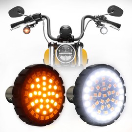 SUNPIE Motorcycle LED Turn Signal Lights 1157 Bullet Style Front Blinker LED Lights Compatible for Touring Dyna Softail Sportster Street Glide Road Glide Iron 883, White and Amber