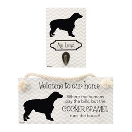 Splosh Cocker Spaniel Precious Pet Collection. Wooden Dog Lead Hook & Plaque, Accessories Set with Dog Lead Holder, House Sign