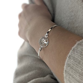 Silverly 925 Sterling Silver Tree of Life Bracelet for Women - Celtic Charm Solid Silver Bangle for Stacking - Hook Pressure Clasp - Friendship Bracelet for Daughter