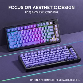 HITIME XVX Shine Through Keycaps w/IMD Tech, Custom Topographic Keycaps 60 75 100 Percent, Purple Key Cap Set 118 Keys Lines Backlit, OEM Profile Side Printed for Keyboards