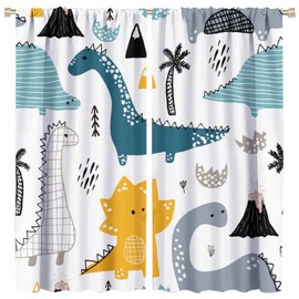 Kids Dinosaur Blackout Curtain Cartoon Cute Various Dino Moutain Rod Pocket Drapes Children Bedroom Nursery Dining Room Kitchen Living Room Office 42x45 in