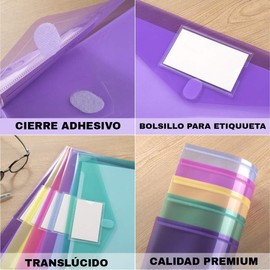 Timotech Paquete de 10 Sobres de Plástico tamaño Carta A4, Carpeta de Plástico con Broche Tipo Sobre con Cierre y Bolsillo para Etiquetas, Folder Transparente para Documento