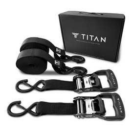 TITAN ANCHORS Heavy Duty 1.5" x 15' Ratchet Tie Down Straps with S-Hooks & Safety Clips | 5,000 Lbs Break Strength | 2-Pack