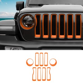 SQQP Grille Grill Insert+Headlight Turn Light Cover Compatible with 2018-2023 Jeep Wrangler JL JLU Sport/Sports Only(Orange)