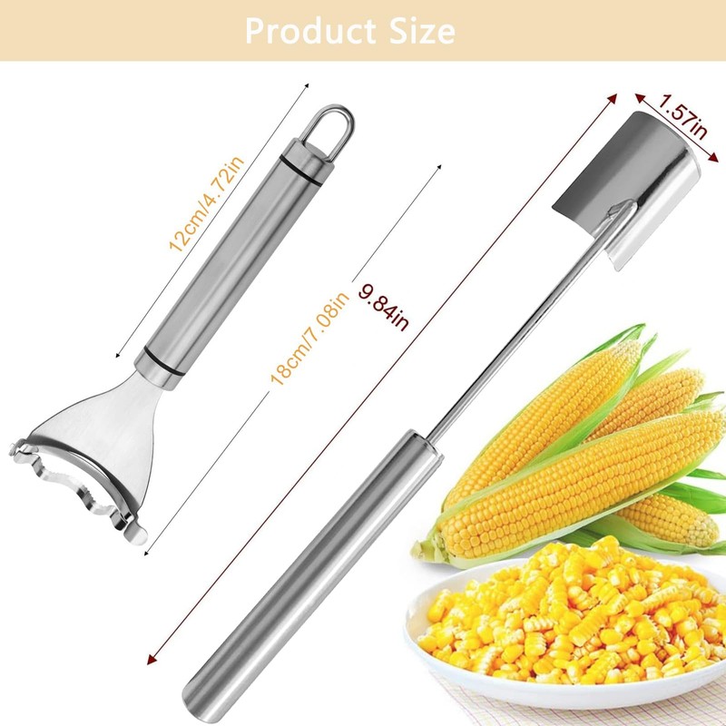2 Pcs Corn Peeler Set with Long & Short Handle