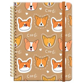 Ruled Spiral Writing Notebook,A5 Hardcover Lined College Journal for Women Lady Girl,Cute Strong Twin-Wire Binding with Premium Paper,8.4" X 6",Perfect for School,Office,Home Gifts(Cartoon Corgi Dog)