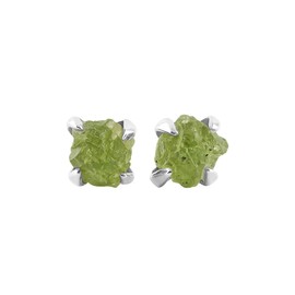 Starborn Stud Earrings 925 Sterling Silver Raw Gemstone, Sterling Silver, Peridot