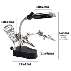 AIMALL LED Magnifier Soldering Iron Stand, Third Hand Helping Station with 12X and 3.5X High Magnification Lenses, Adjustable Metal Holder for Precision Work