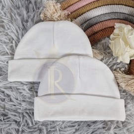 Royal Icon Newborn Baby Hats 0-3 Months - Soft & Adorable Unisex Newborn Baby Hat – Cute and Stylish Newborn Hat for Baby Girls and Boys 2 x Hat NB & 0-3 Months Cotton Hat RiH3 (White - Ri3)