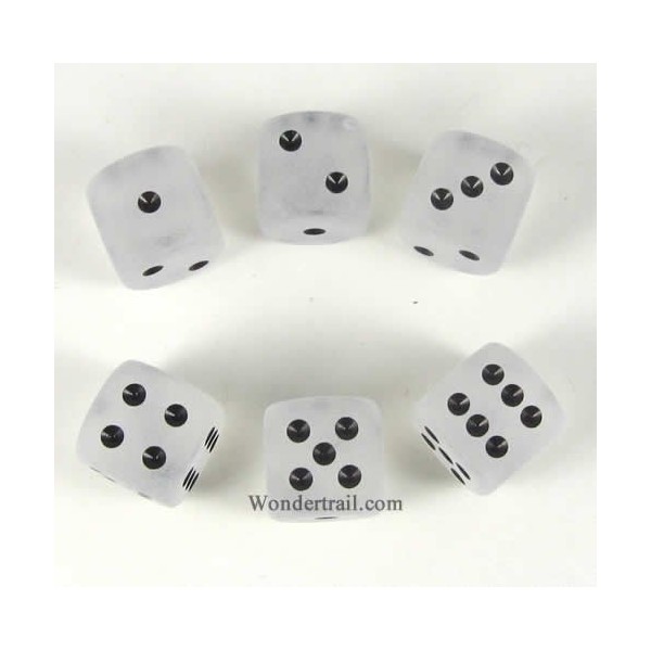 Wondertrail Clear Frosted with Black Pips 16mm D6 Dice Set of 6 WCX27601E6