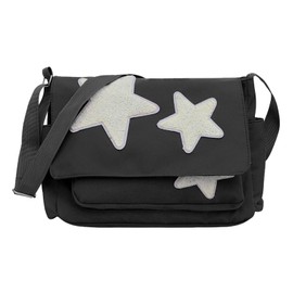 AYNKH Y2K Messenger Bag, Featuring Corduroy White Star Print, Cute Flap Messenger Bag, Large Crossbody Bag, for School Office Work Travel Shopping, for Girls