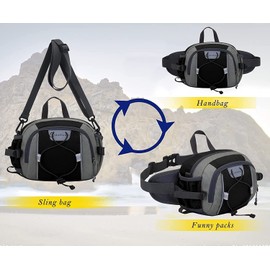 Hiking Fanny Pack, RUMANLE Waist Bag Large Waist Bag for Men Women with Bottle Holder Water Resistant Lumbar Pack for Hiking Camping Fishing Running & Dog Walking - Black