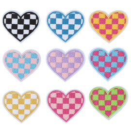 PATIKIL Iron-on Patches, 18 Pcs Heart Checkered Flag Patches Decorative Applique Embroidered Sew on Patch Repair Decor for Clothing Jackets Hats Bags DIY, Multicolor