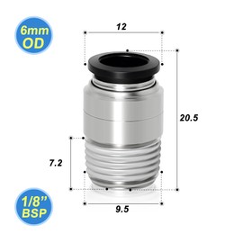 TAILONZ PNEUMATIC 6mm OD 1/8" BSP Round Straight Male Thread for Connecting POC6-01 (Pack of 10)