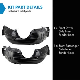 TRQ Front Inner Fender Liner Set Compatible with 2005-2010 Toyota Avalon TO1250112 TO1251112
