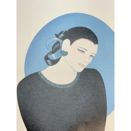 80s Fashion Woman Black And Blue Metallic Hints Painting On Canvas 19x15 16x12