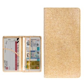 KVAEY Car Registration and Insurance Holder, Bling Premium Leather Auto Glove Box Document Organizer with Magnetic Shut, Waterproof Car Document Holder for Cards, Driver License (Golden)