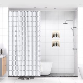 White Shower Curtain Rod with 12 Hooks, 18-72 Inches,Rust Resistance, Adjustable Tension Rod with Durable Spring, No Drilling - Use For Bathroom, Bedroom, Home