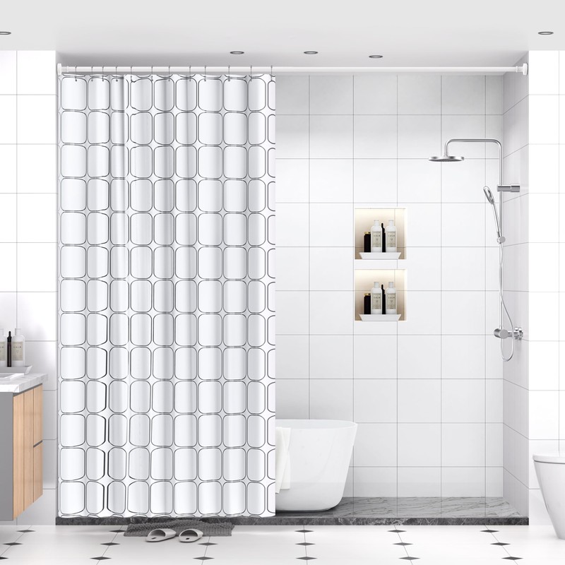 White Shower Curtain Rod with 12 Hooks, 18-72 Inches,Rust Resistance,