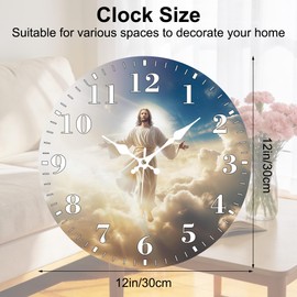 Identiy Jesus Christ Ascending Round Wall Clock Non-Ticking Battery Operated,12 Inch Silent Large Number Display Round Analog Wall Clock Decorative for Living Room,Bedroom,Office and Kitchen