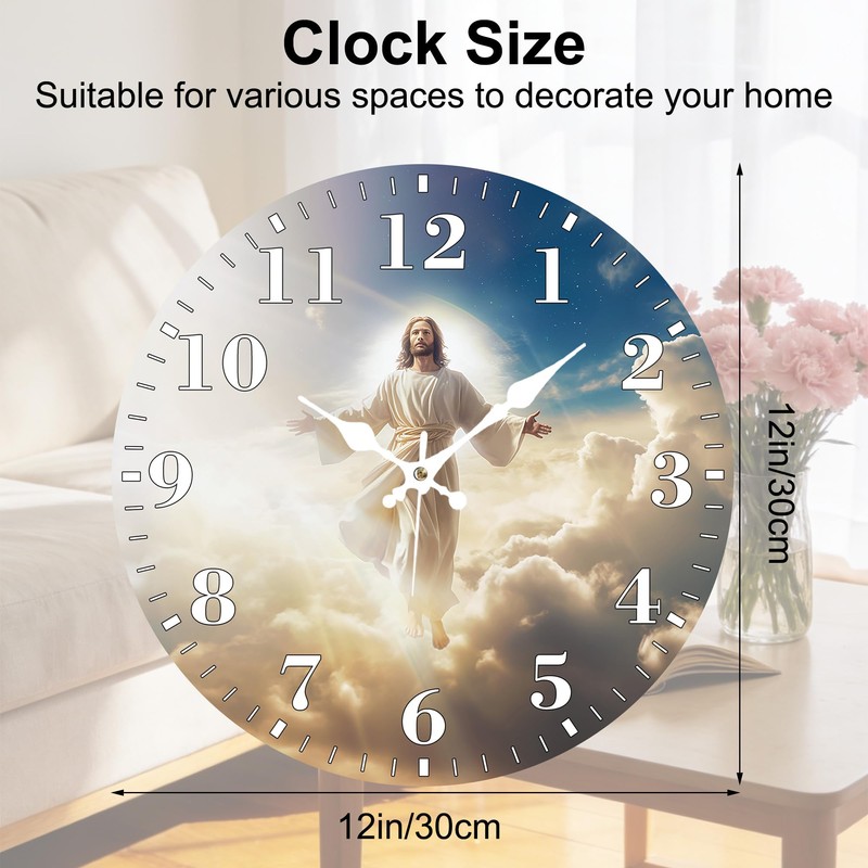 Identiy Jesus Christ Ascending Round Wall Clock Non-Ticking Battery Operated,12