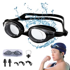 Gokei Swimming Goggles, Prescription Myopia, Anti-Fog, UV Protection, Prescription Goggles, Swim Goggles, Swim Goggles, For Adults & Children, Unisex, Wide Field of View, Prescription Lens, Pulu
