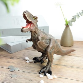 MASSJOY Resin Brown Dinosaur T-Rex Piggy Bank, Boy Birthday Present.